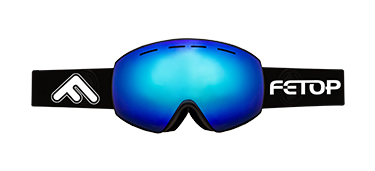 A pair of blue spherical Fetop snow goggles