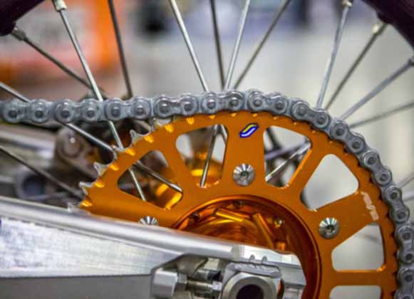 A motocross bike wheel powered by the engine